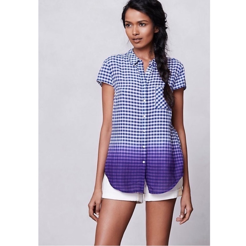 Blue and Purple Gingham Button-Up Shirt, sz 2